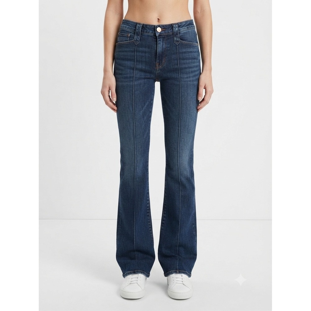 Earnest Sewn Grace Pintuck Bootcut Jeans Mid Rise Stretch Denim Blue Size 25